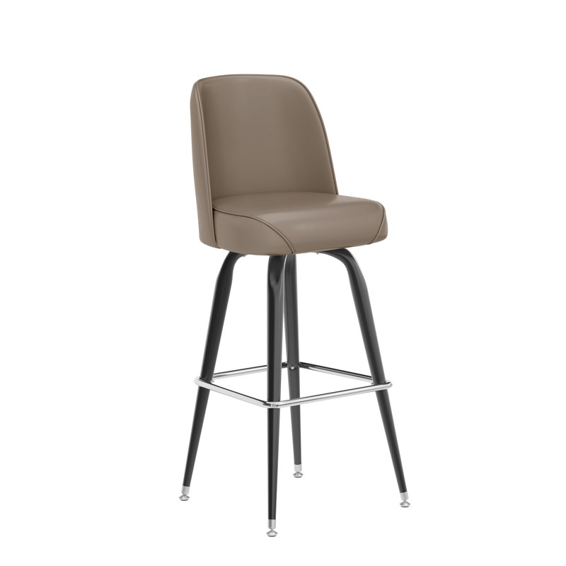 James Beige Vinyl Upholstered Swivel Metal Barstool with Footrest
