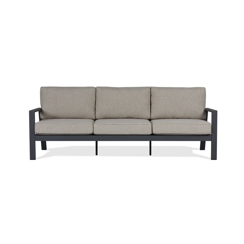 Aegean 80" Gray Metal Outdoor Sectional Sofa with Tan Cushions