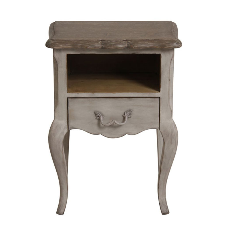 Crampton 45cm W Solid Wood Bedside Table, Soft Grey, Grey Stained