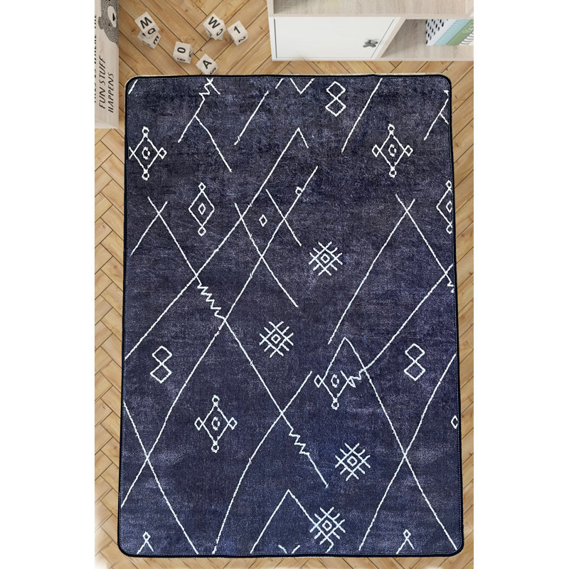 Premium Hall Carpet, 31.5 x 39.4 Inches, Black/Navy Blue/White | 100% Polyester, 0.4 in Pile Height | Antibacterial, Non-Slip, Machine Washable | Perfect for Entryways & Living Rooms, Durable & Stylish Design