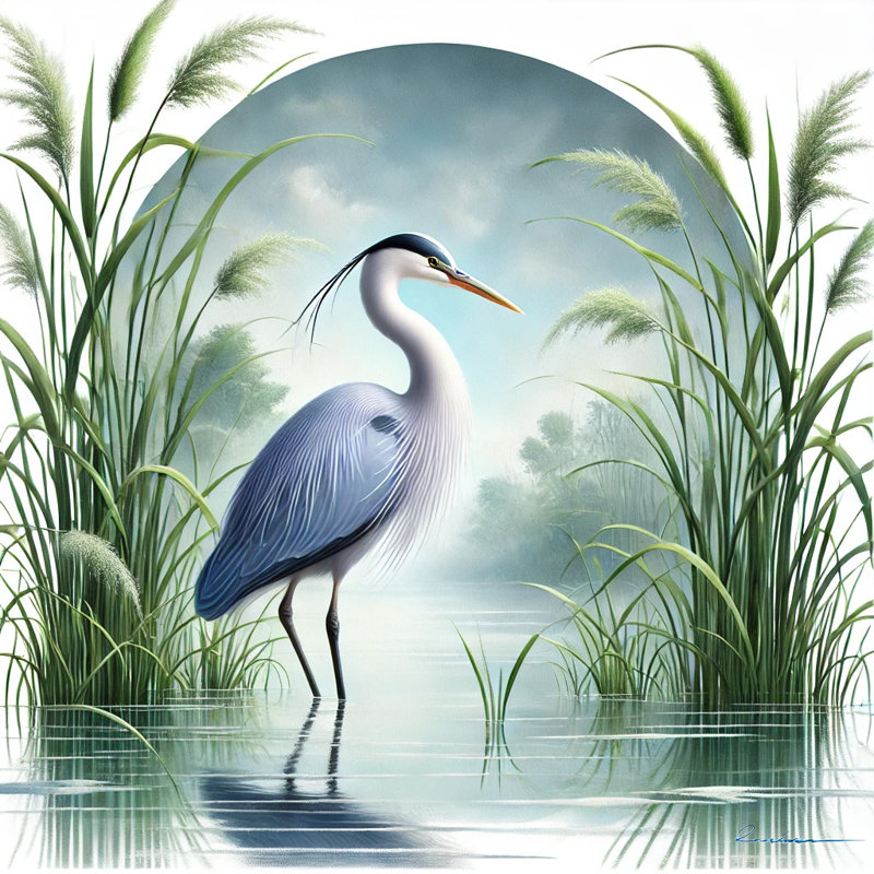 «Graceful Blue Heron», art mural sur toile, H 40 po x l 40 po x P 1,5 po