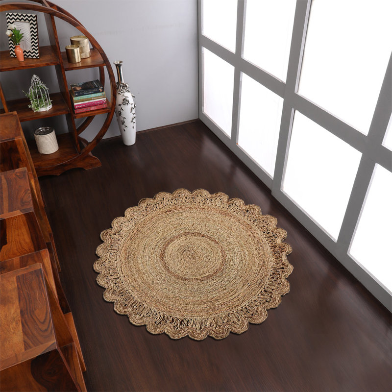 Tapis ronds en jute tissés à la main Ryann, Rond 5 pi