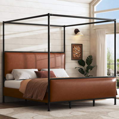 Cocoon Canopy Bed Frame with Upholstered Headboard and Iron Legs