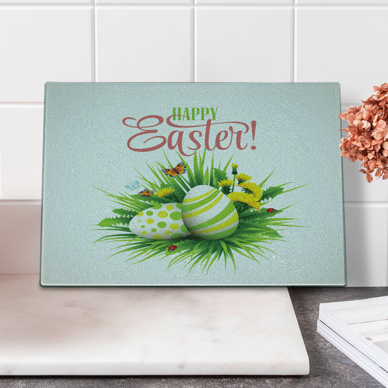 Ambesonne Easter Tempered Glass Cutting Board Spring Season Foliage Multicolor