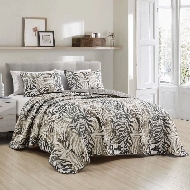 Ensemble de literie et couvre-lit 3 pièces, Couvre-lit de très grande taille et 2 taies déco, Beige, bleu sarcelle / floral