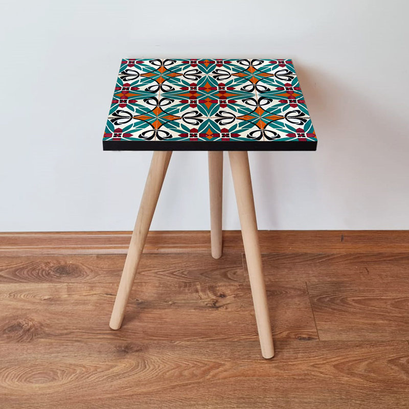 Table d'appoint élégante avec pieds en bois de hêtre, 13,8 po x 16,5 po x 13,8 po | Fabrication 100% bois aggloméré, épaisseur: 0,7 po | Conception géométrique ethnique parfaite pour le salon, la chambre à coucher et les décors modernes
