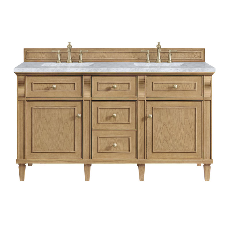 Lorelai 60'' W Double Vanity, Light Natural Oak, Carrara White, 8" Widespread