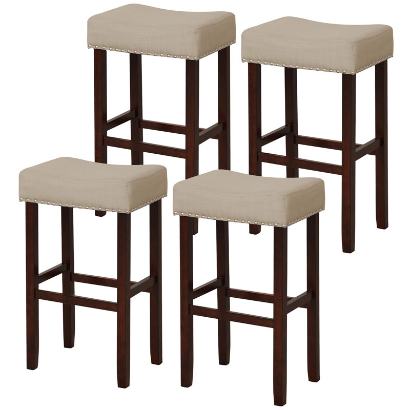 Upholstered Counter Stool with Solid Wood Frame, Beige, Bar Stool (29.50" Seat Height)
