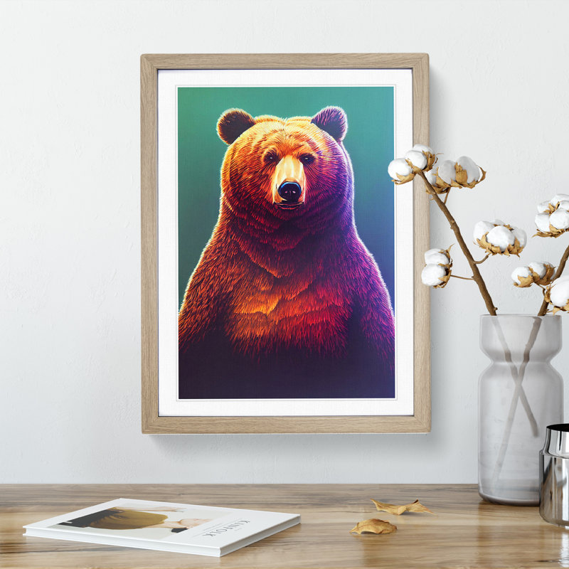 Grizzly Bear No.1 - Single Picture Frame Painting, Oak, 34cm H x 25cm W x 2cm D