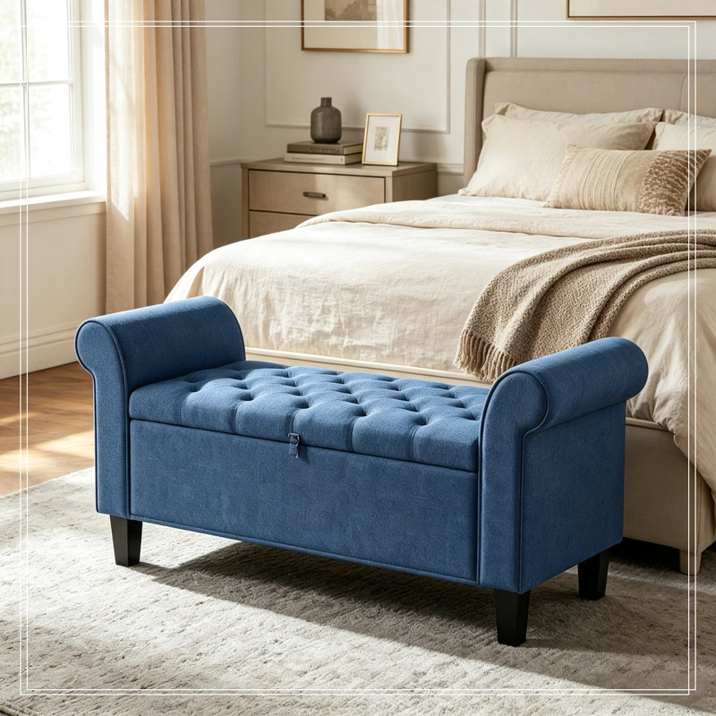 Rangement capitonné Lakehurst avec accoudoirs roulés, Blue