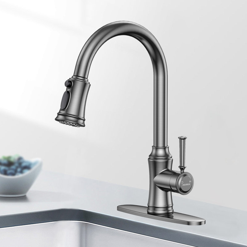 Kitchen Faucet With Pull-Down Sprayer, Single-Handle High Arc Sink Faucet With Deck, Suitable For Kitchen Sinks And Laundry Sinks.
