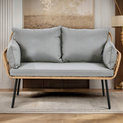 Patio Wicker Chair for Outdoor with All-Weather Beige Rattan and Soft Cushions