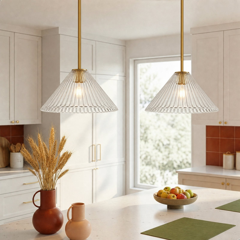 Luminaire suspendu à 1 ampoule à intensité variable 1 lumière 15,8 "avec abat-jour en verre (ensemble de 2, Transparent