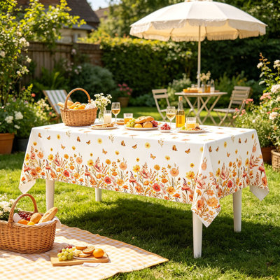 Thanksgiving Decorations Fall Garden Floral Moth Print Disposable Tablecloth Waterproof Decorative Table Cover for Thanksgiving and Fall Theme Party Decor