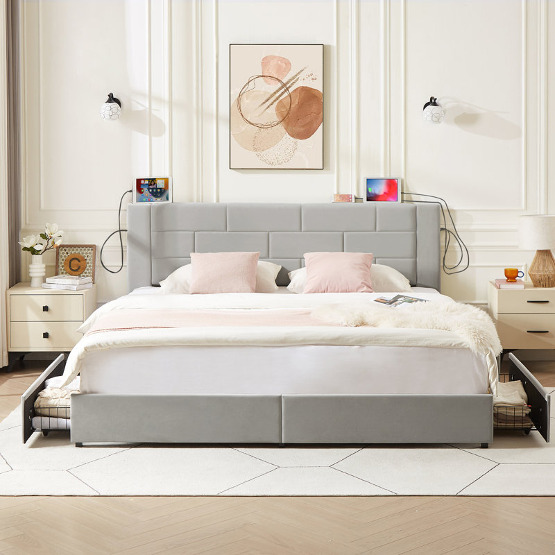 Ensemble de chambre à coucher Rotella, Gris clair, Très grand