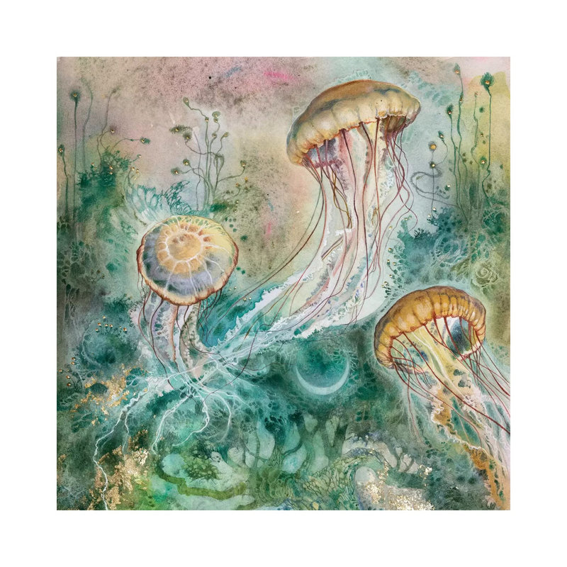 «Jellyfish» par Stephanie Law - impression d'art graphique, Aucun mat, H 37 po x l 37 po x P 1,5 po, Toile tendue