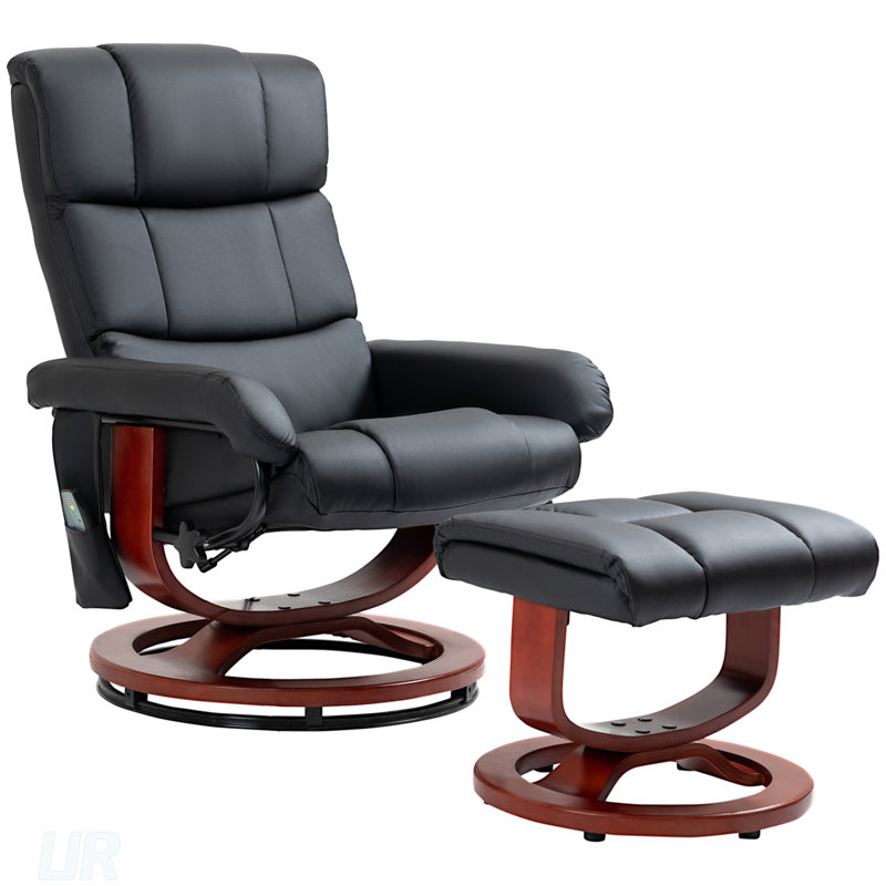 Fauteuil inclinable de massage avec repose-pieds, fauteuil inclinable pivotant et repose-pieds, fauteuil inclinable en similicuir avec télécommande, 10 points de vibration et poche latérale