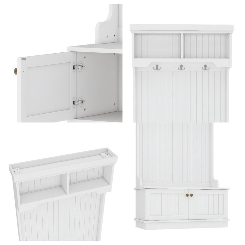Hall Tree with Storage Shoe Bench for Entryway, 4-in-1 Design Coat Rack with Hooks, White Modern Hallway Organizer, White