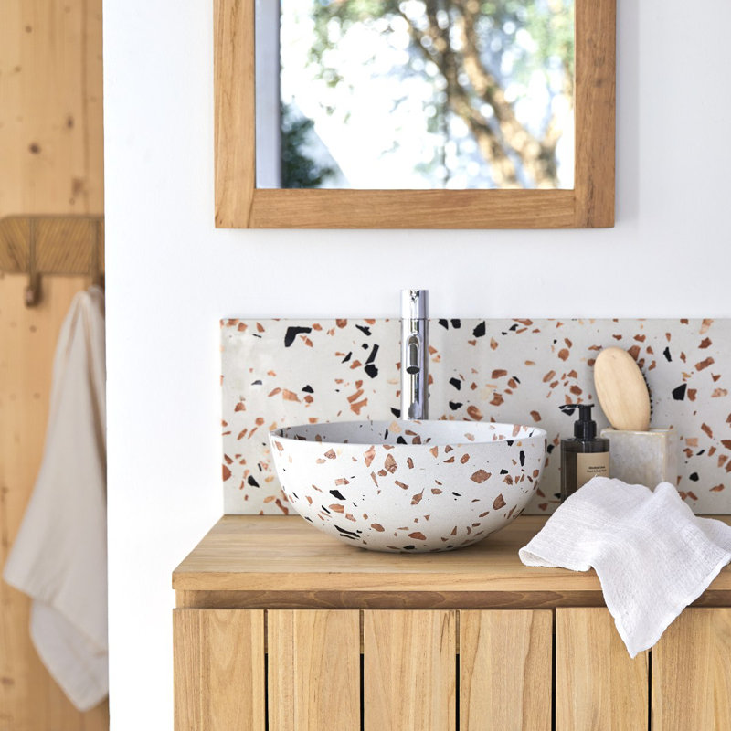Elea Round Brown Premium Terrazzo Bathroom Sink, Brown