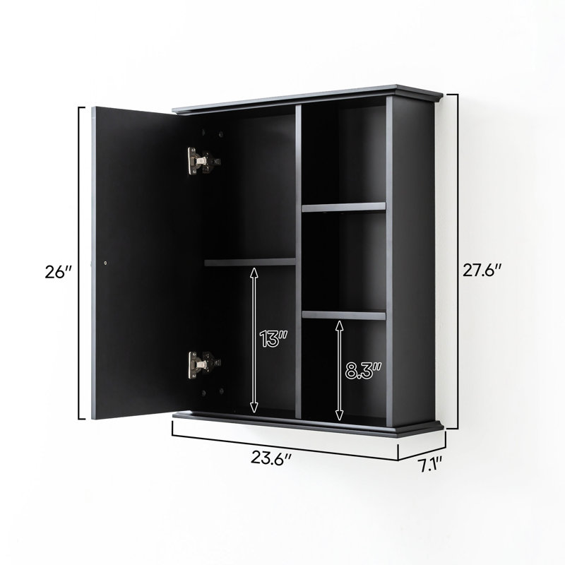 Black Wall Mounted Medicine Cabinet For Bathroom, , Quiet Function, 27.61 Inches Wide, Suitable Multiple Spaces Bathroom Over Toilet, Build, 6.93 High, Easy To Install