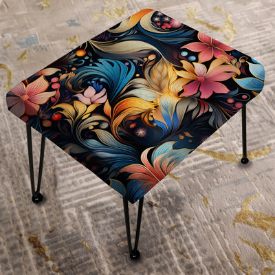 Blue And Pink Flowers Cosmic Harmony - Floral Rectangle Ottoman