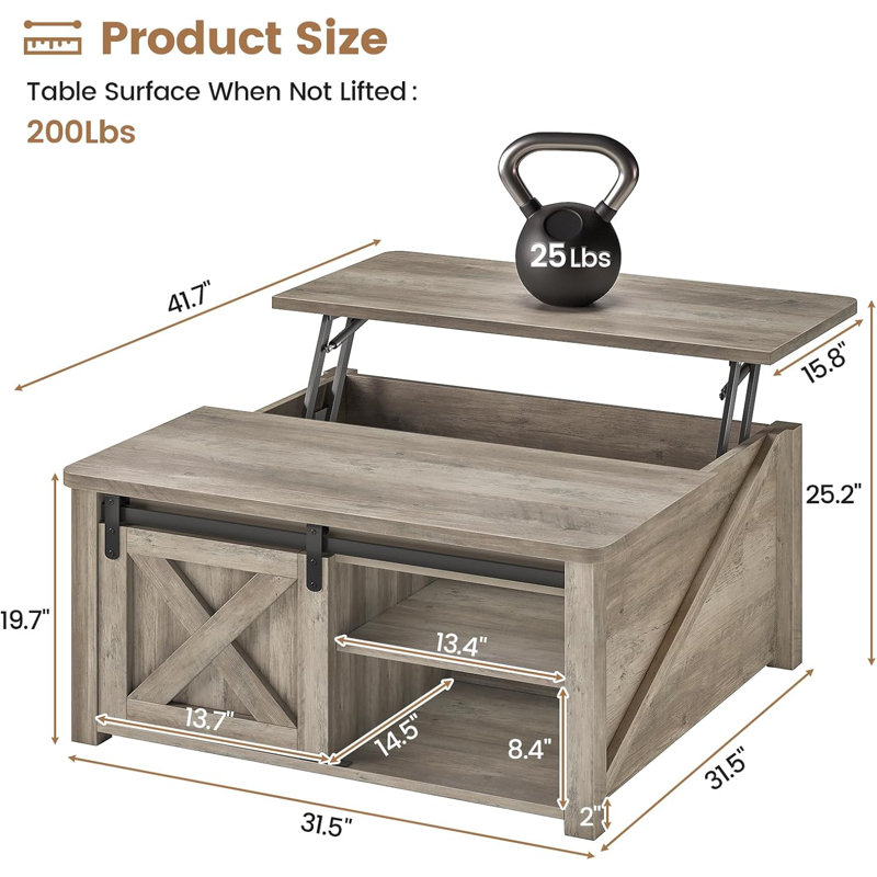Veronike Square Farmhouse Lift Top Coffee Table , Gray