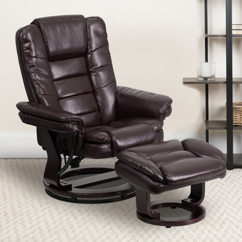 Shebeen Faux Leather Swivel Recliner, Brown Faux Leather