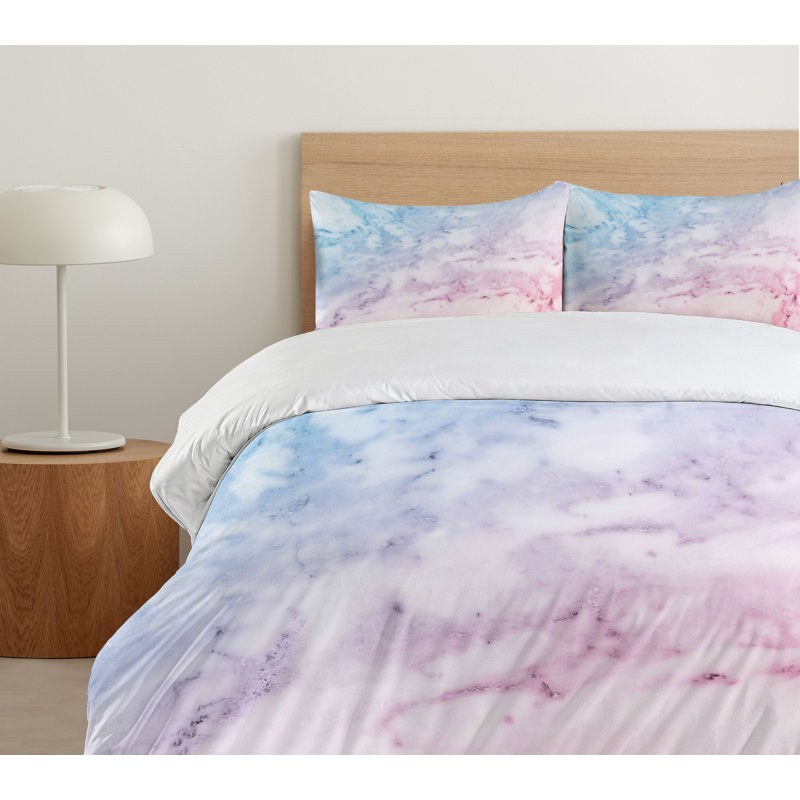 Pastel Blue and Pink Marble Queen Duvet Cover Set