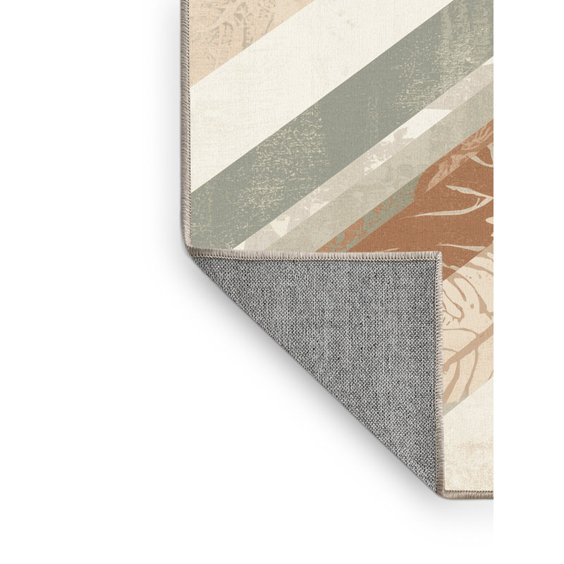 Tapis ovale tropical lavable à la machine - Reliure beige, 5 x 7