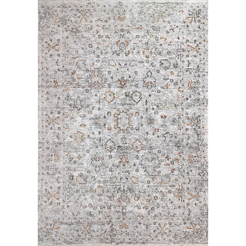 Oriental Area Rug in Ivory/Grey, Rectangle 7.1' x 10.1'