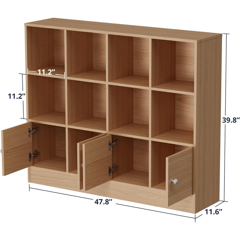 Bibliothèque de rangement à 8 portes l 48 "x H 40" Kayliee , Chêne