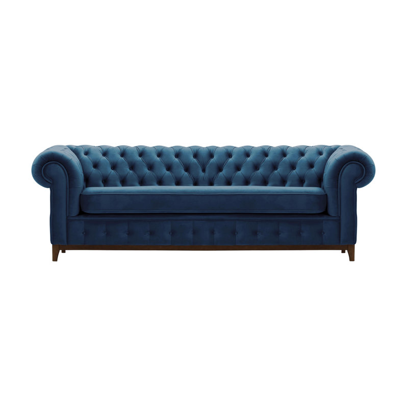 Fryar Velvet Sofa, Walnut, Blue, 3
