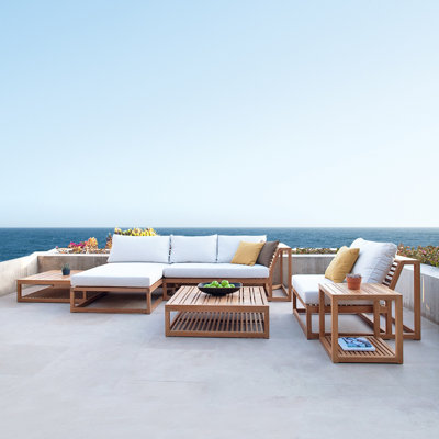 Teak 5 - Person Modular Patio Conversation Sets with Cushions
