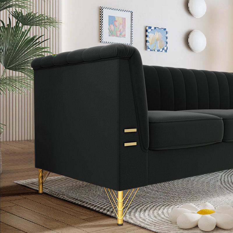 Canapé 83 pouces 83 pouces Mid-Century, Velours noir