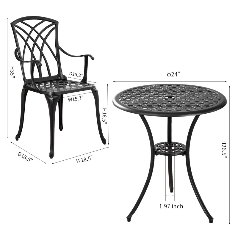Ensemble de 2 bistro en aluminium coulé pour l'extérieur Aishvi