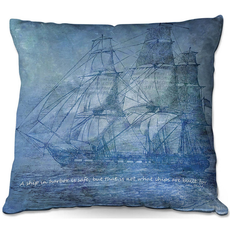 Coussin décoratif 2" canapé voilier quote, 18 po x 18 po, Bleu / Ivoire