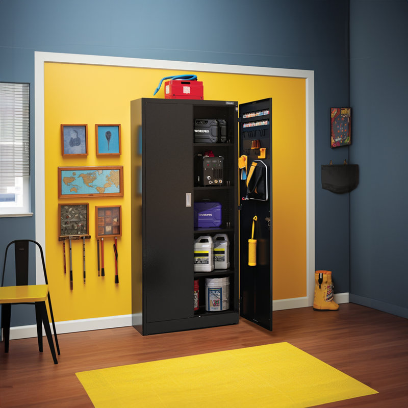 Black Lockable Office Cabinet with Adjustable Shelving