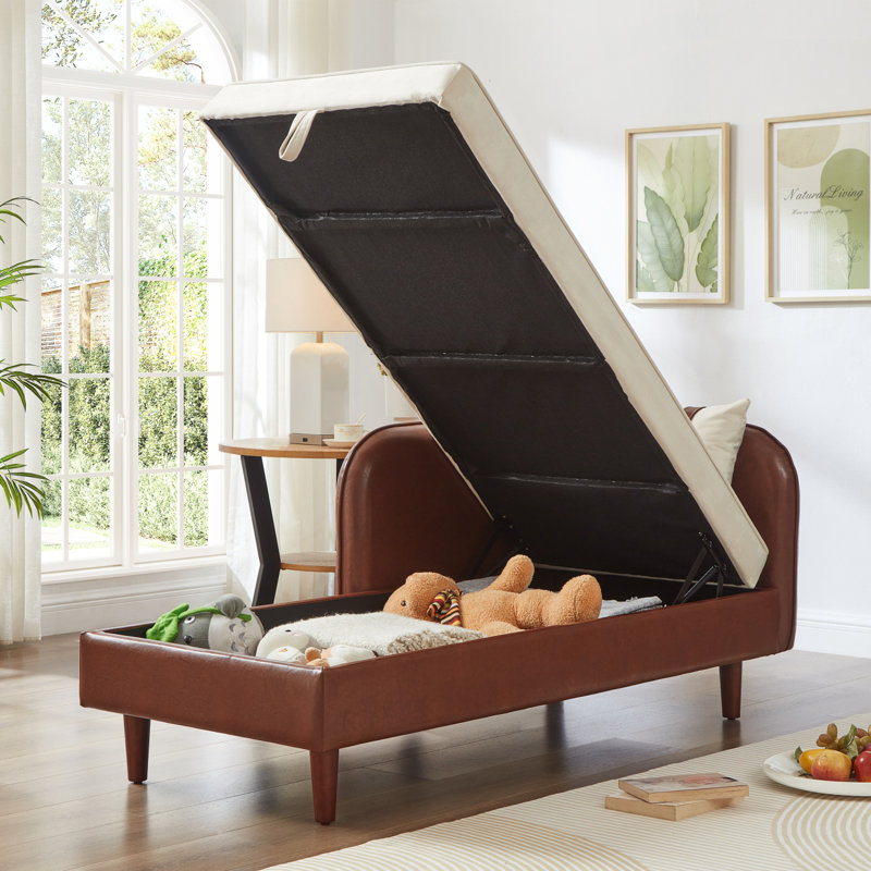 Canapé de rangement 65 po en polyuréthane brun et velours beige