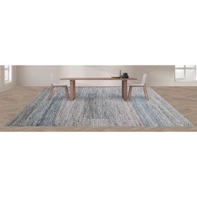Tapis rectangulaire en laine noué à la main gris / bleu / orange