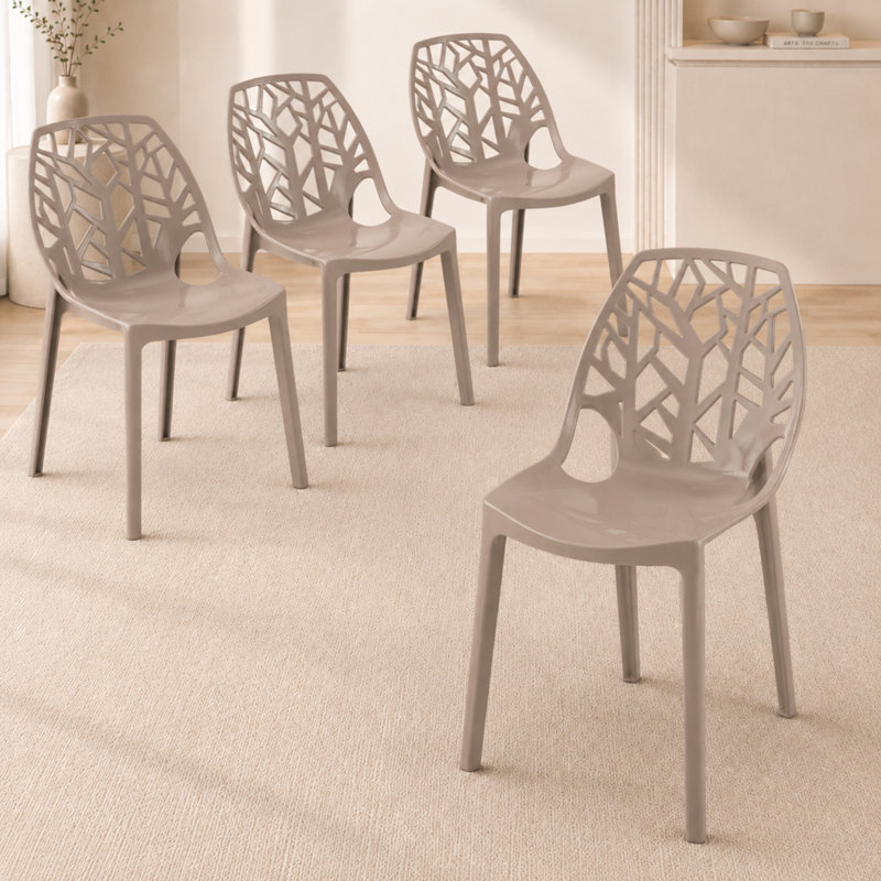 Edgington Lightweight Stacking Accent Dining Chair for Indoor & Outdoor, Solid Taupe, Set of 4
