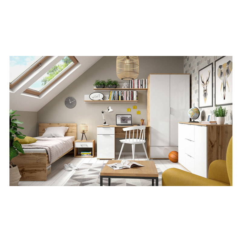 Zele 135 cm Wall Shelf Oak Wotan Gloss, Oak Wotan/White