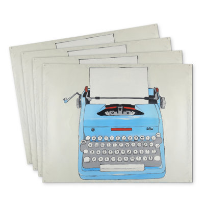Blue Typewriter Machine Polyester Dreketi (Set of 4) Decor