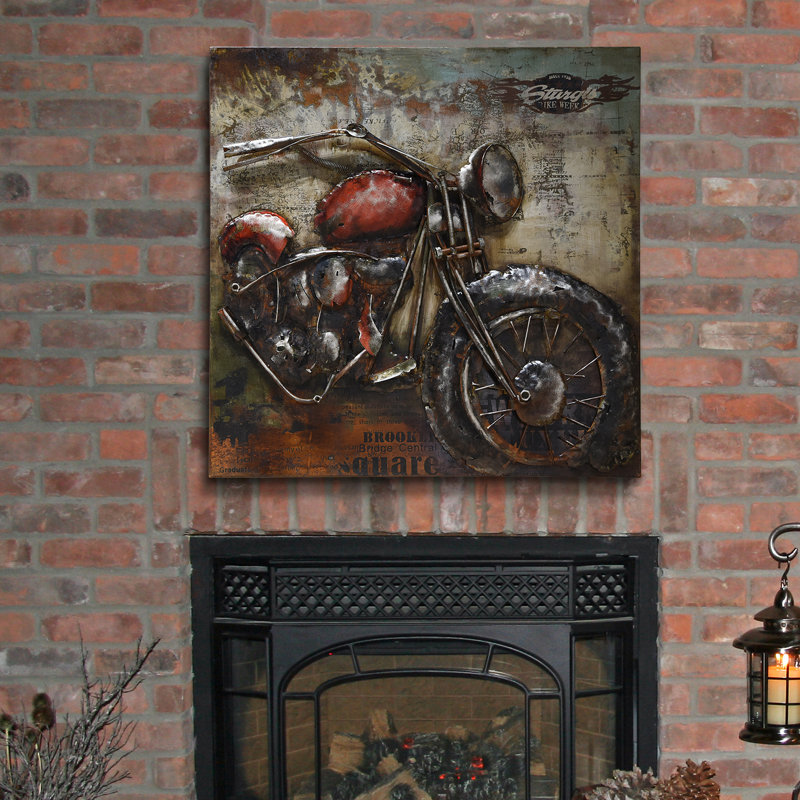 Primo Hand Painted Iron and Wood Motorcycle Wall Sculpture
