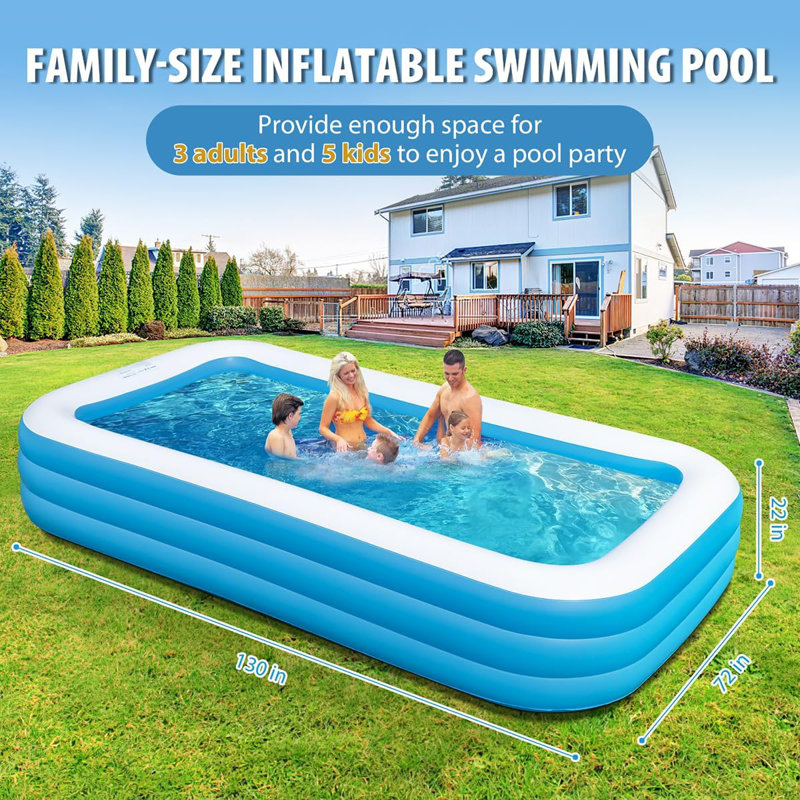 Large Blue PVC Rectangular Inflatable Pool with Pump