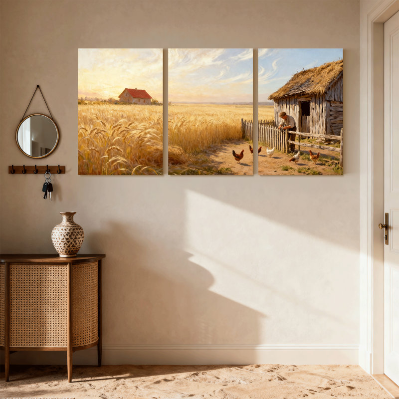 Ensemble de 3 reproductions d'art sur toile, "Paysage de campagne avec paysages de champs de blé doré", H 18 po x l 36 po