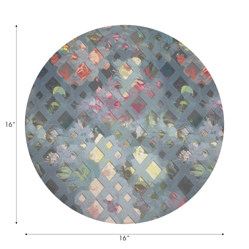 Defosse Trellis Vegan Leather Round Placemats, Perlblau