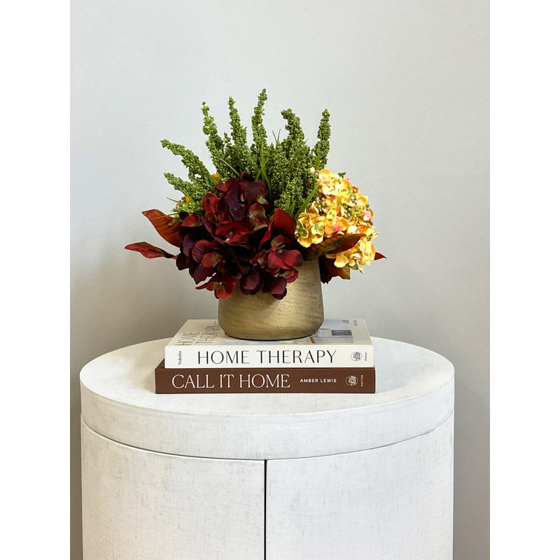 Assorted Hydrangea And Heather Arrangement In Round Pot