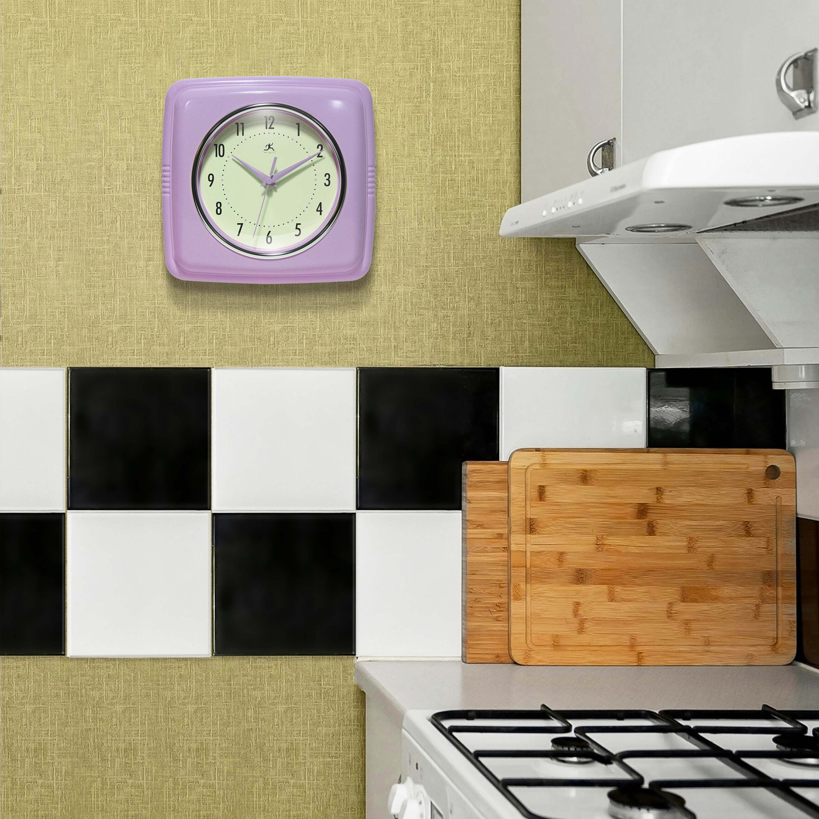 Orrwell Square Plastic Wall Clock 9.25 Inches, Lavender
