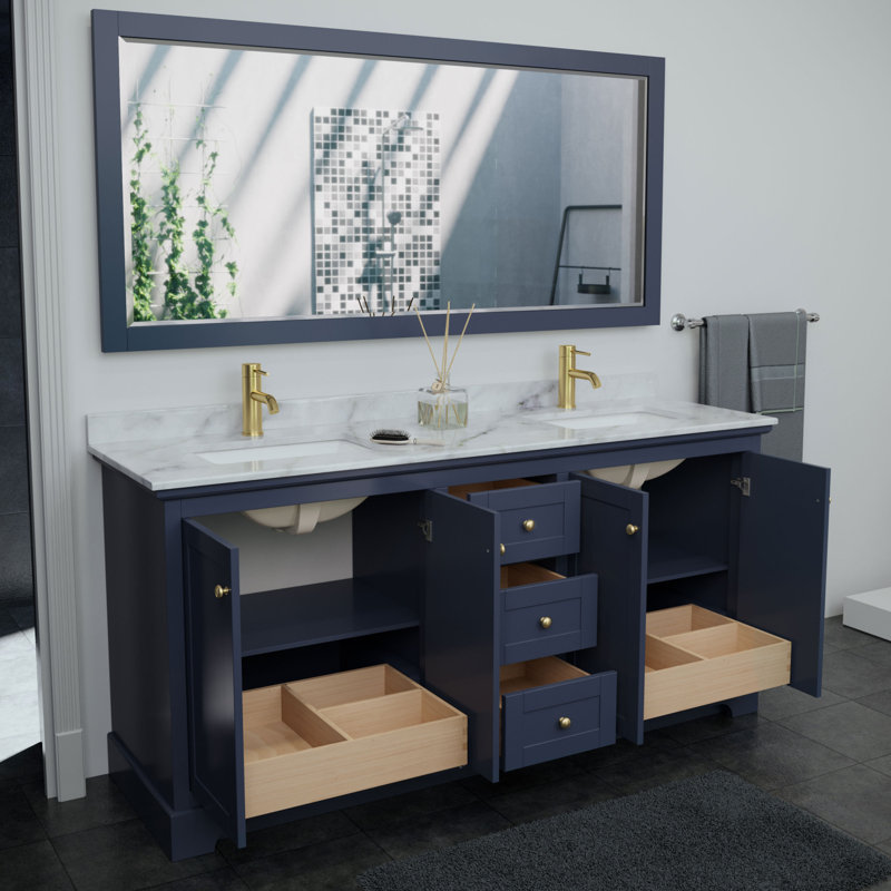 Meuble-lavabo de 60 po avec miroir Avery, Bleu foncé, Noir mat
