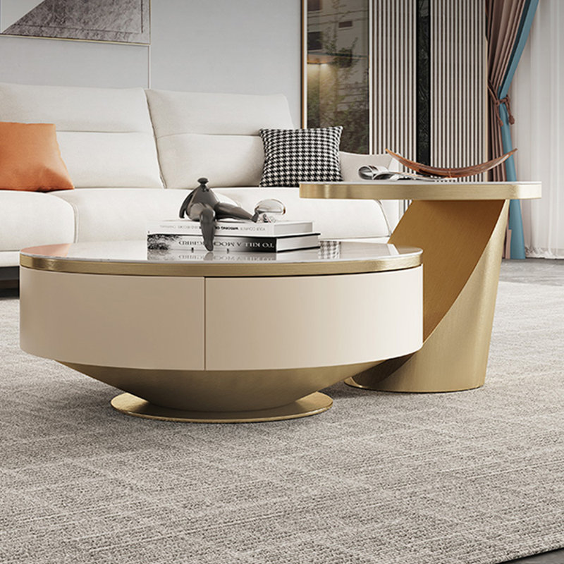 Ensemble de tables basses rondes luxueuses et légères, H 13,8 po x L 35,4 po x l 35,4 po, Doré
